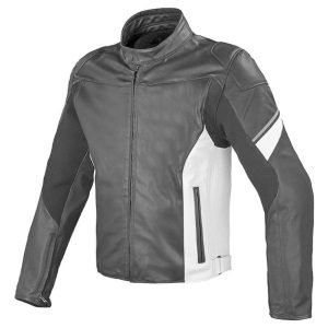 Leather Motorcycle Jacket Perforated Black White